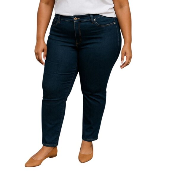 Signature By Levi Strauss Plus Size 22 Jeans Mid Rise Slim For Women Dark Wash. - Picture 1 of 10